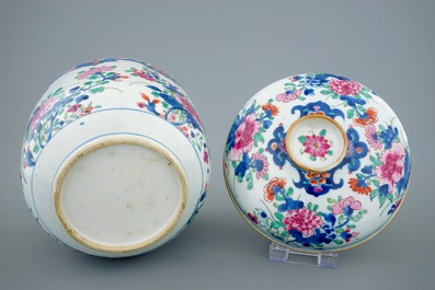 A large Chinese famille rose bowl with cover, Qianlong 18th C.