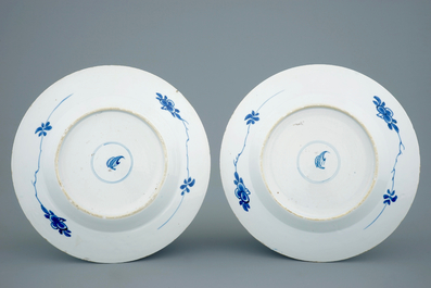 A pair of blue and white Chinese pagoda plates, Kangxi