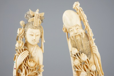 A large pair of Chinese inlaid ivory figures, 19th C.