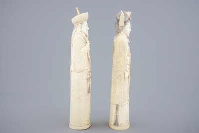 A pair of Chinese ivory figures of the emperor couple, ca. 1900