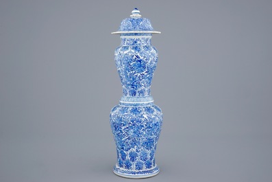 A highly unusual Chinese blue and white covered vase, Kangxi