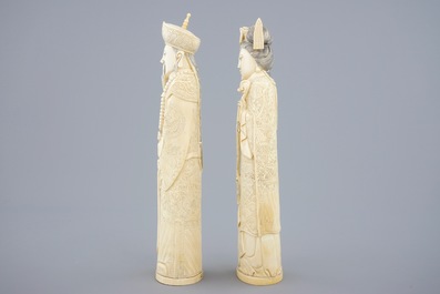 A pair of Chinese ivory figures of the emperor couple, ca. 1900