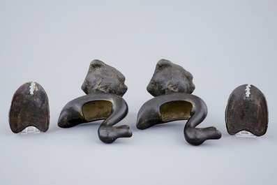 A pair of Chinese bronze duck-shaped incense burners, 18/19th C.