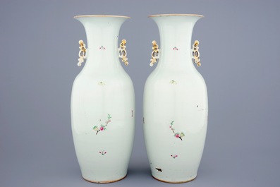 A pair of Chinese famille rose vases with birds among flowers, 19/20th C.