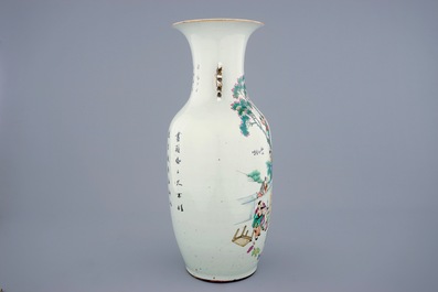 A Chinese famille rose vase with playing boys and a sleeping teacher, 19/20th C.