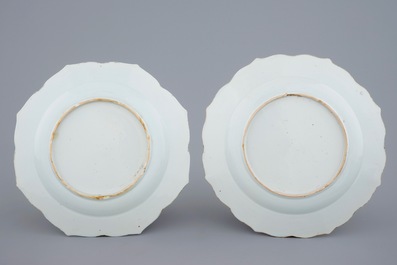 A pair of Chinese famille rose flower-shaped large plates with roosters, Yongzheng, 1723-1735