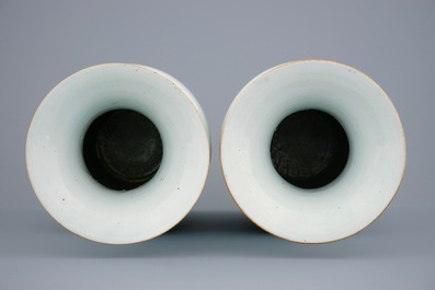 A pair of Chinese famille rose vases depicting Lan Tsai Ho, 19/20th C.