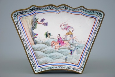 A Chinese Canton enamel sweetmeat set in box, 19th C.