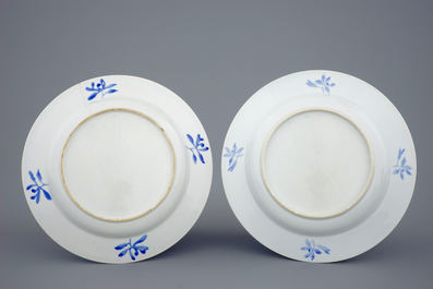 A pair of Chinese overglaze blue and gilt eggshell porcelain plates, Yongzheng, 1723-1735