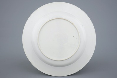 A fine Chinese grisaille and rouge de fer eggshell porcelain plate, Yongzheng, 1723-1735