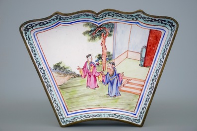 A Chinese Canton enamel sweetmeat set in box, 19th C.