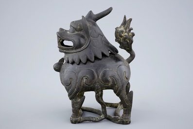 A Chinese bronze incense burner in the shape of a Qilin, late Ming Dynasty