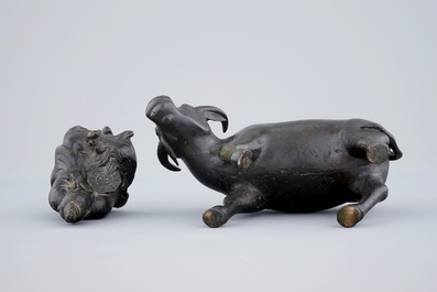 A Chinese bronze incense burner in the shape of a sage riding a buffalo, 19th C.