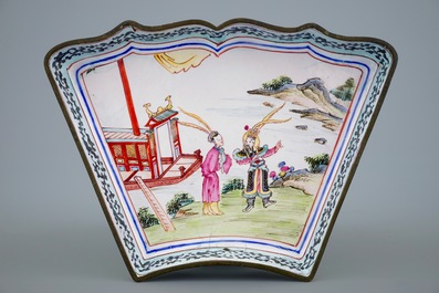 A Chinese Canton enamel sweetmeat set in box, 19th C.