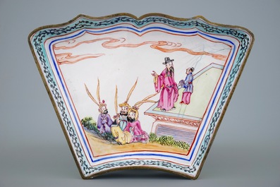 A Chinese Canton enamel sweetmeat set in box, 19th C.