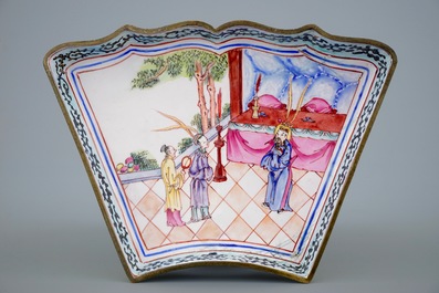 A Chinese Canton enamel sweetmeat set in box, 19th C.