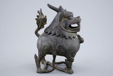 A Chinese bronze incense burner in the shape of a Qilin, late Ming Dynasty