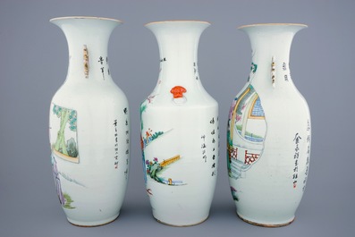 A set of 3 large Chinese famille rose vases, 19/20th C.