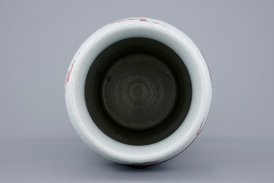 A Chinese wucai sleeve vase, 20th C.