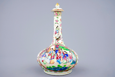 Un vase et son couvercle en porcelaine de Chine famille rose de Canton, 19&egrave;me