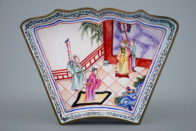 A Chinese Canton enamel sweetmeat set in box, 19th C.