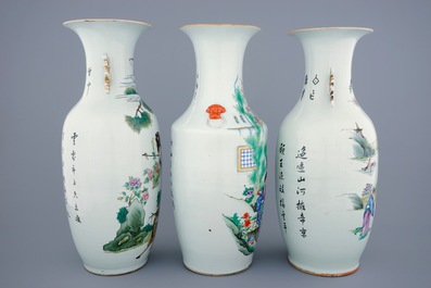 Een lot van 3 grote Chinese famille rose vazen, 19/20e eeuw