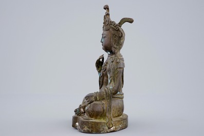 Een Chinese bronzen figuur van Boeddha Shakyamuni, 19e eeuw