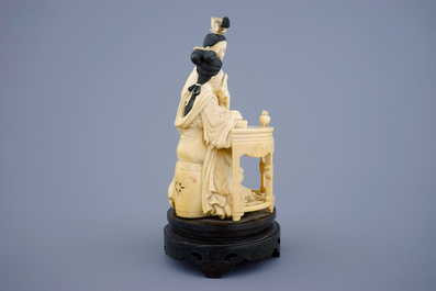 A Chinese carved ivory group of musicians with a qin, 19th C.
