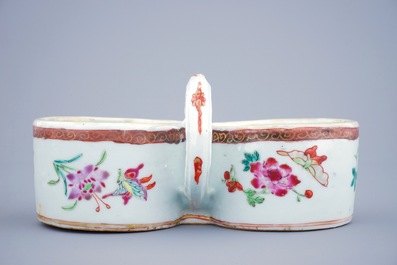 A Chinese pewter-mounted famille rose cruet set, Qianlong, 18th C.