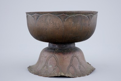A Chinese bronze bowl in the form of a lotus flower, early Qing Dynasty