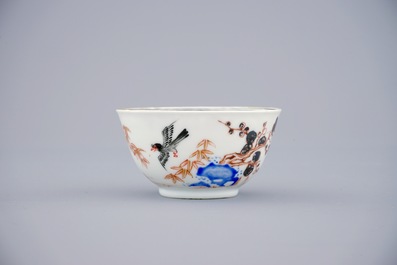 A set of 6 Chinese cups and saucers with birds among bamboo, Yongzheng/Qianlong, 18th C.