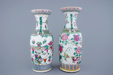 Two large Chinese famille rose vases with roosters and a Guanyin, 19th C.