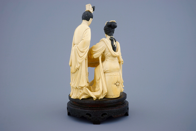 A Chinese carved ivory group of musicians with a qin, 19th C.