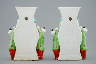 Two pairs of Chinese famille rose figural wall vases, Qianlong, 18th C.