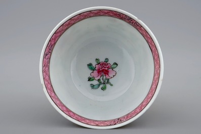 A Chinese famille rose eggshell cup and saucer with butterflies among flowers, Yongzheng, 1723-1735