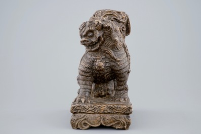 A Chinese temple dog in carved hardstone or marble, prob. late Ming