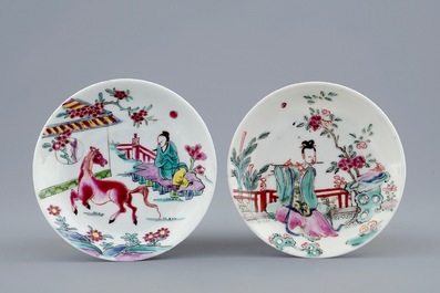 Twee Chinese famille rose kop en schotels, Yongzheng, 1723-1735