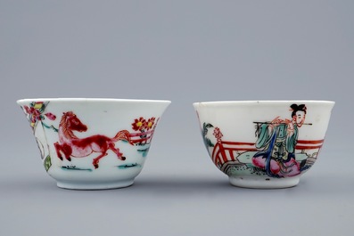 Two Chinese famille rose cups and saucers, Yongzheng, 1723-1735
