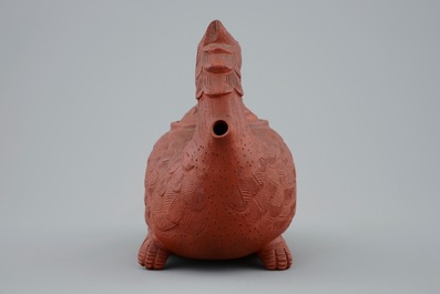 A rare Chinese Yixing teapot in the shape of a phoenix or feng huang, 17/18th C.