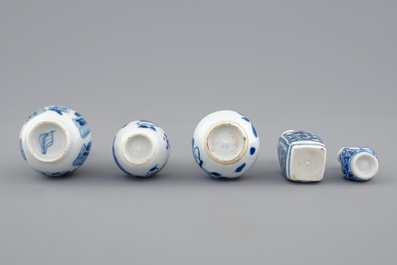A set of five Chinese blue and white miniature vases, Kangxi