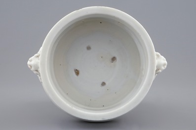 A round Chinese blanc de Chine incense burner, Kangxi
