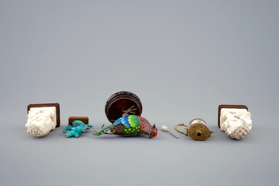 A collection of Chinese ivory, bone, gilt silver and turquoise objects, 19/20th C.