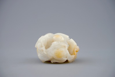 A Chinese white jade carving of a &quot;Three rams&quot; group, 19/20th C.