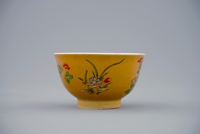A Chinese famille verte caf&eacute; au lait ground cup and saucer, Kangxi