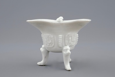 A Chinese Dehua blanc de Chine &quot;Jue&quot; wine cup, Kangxi