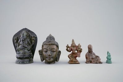 A lot of five various metal statues, Asia, 19/20th C.