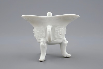 A Chinese Dehua blanc de Chine &quot;Jue&quot; wine cup, Kangxi