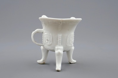 A Chinese Dehua blanc de Chine &quot;Jue&quot; wine cup, Kangxi