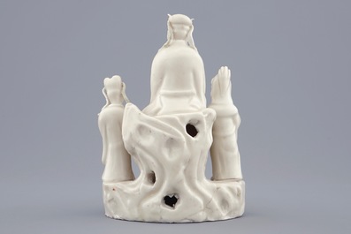 A Chinese Dehua blanc de Chine group of Wen Chang with 2 followers, 18/19th C.