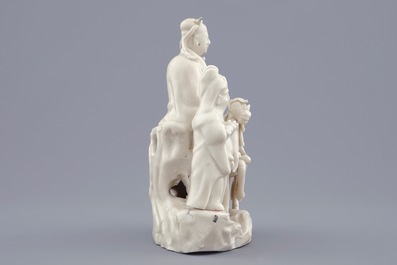 A Chinese Dehua blanc de Chine group of Wen Chang with 2 followers, 18/19th C.